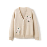 V Neck Cashmere Knitted Loose Embroidered Outer Sweater Coat